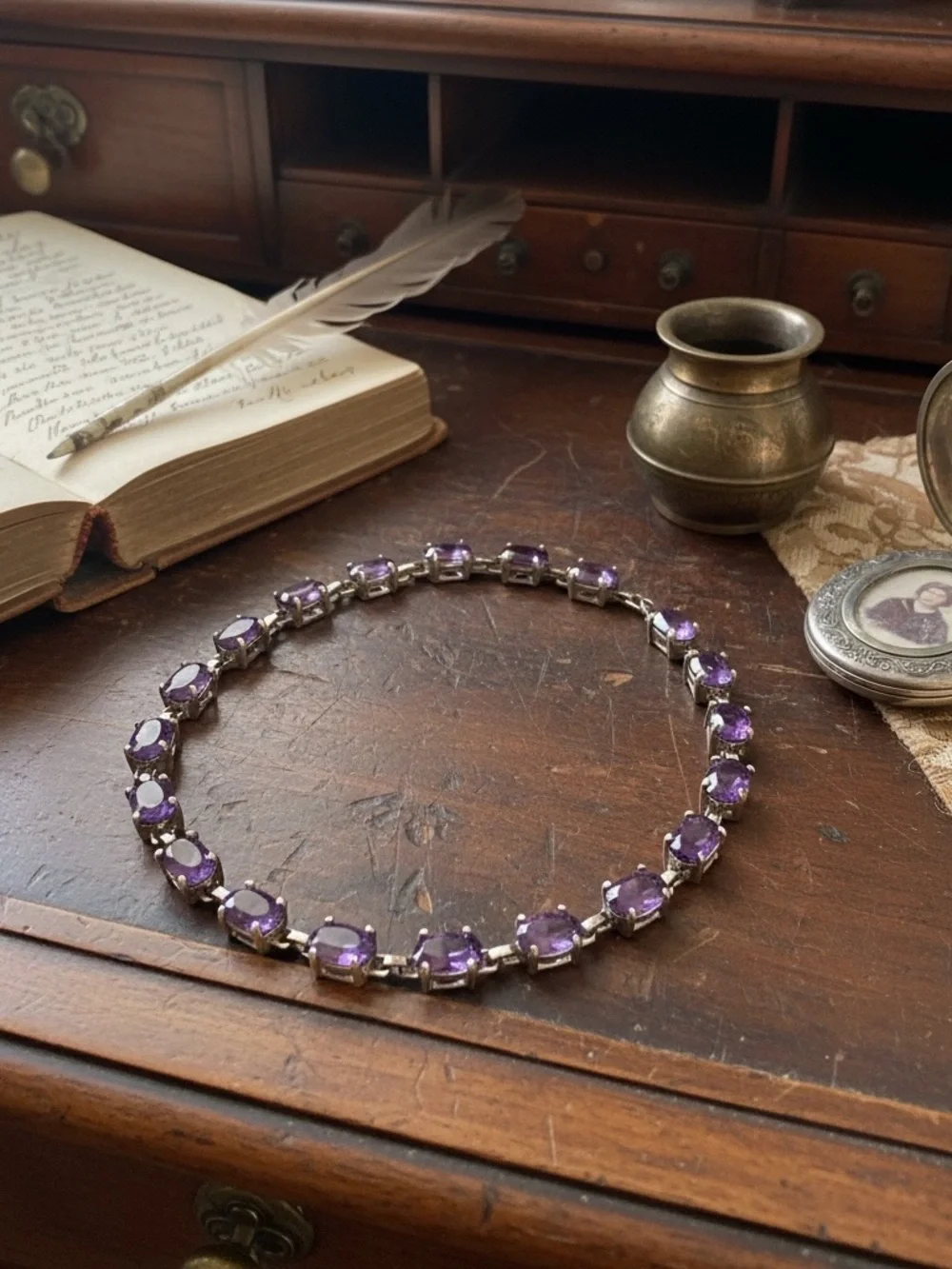 Amethyst Tennis 8 inch bracelet 925 stamped - Picture 4 of 8